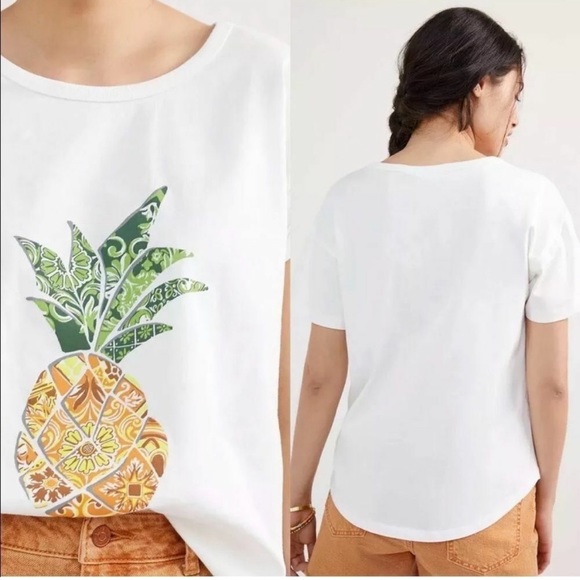 Anthropologie Farm Rio Brazil Pineapple Tropic Graphic White T-Shirt in XS EUC - Picture 5 of 12